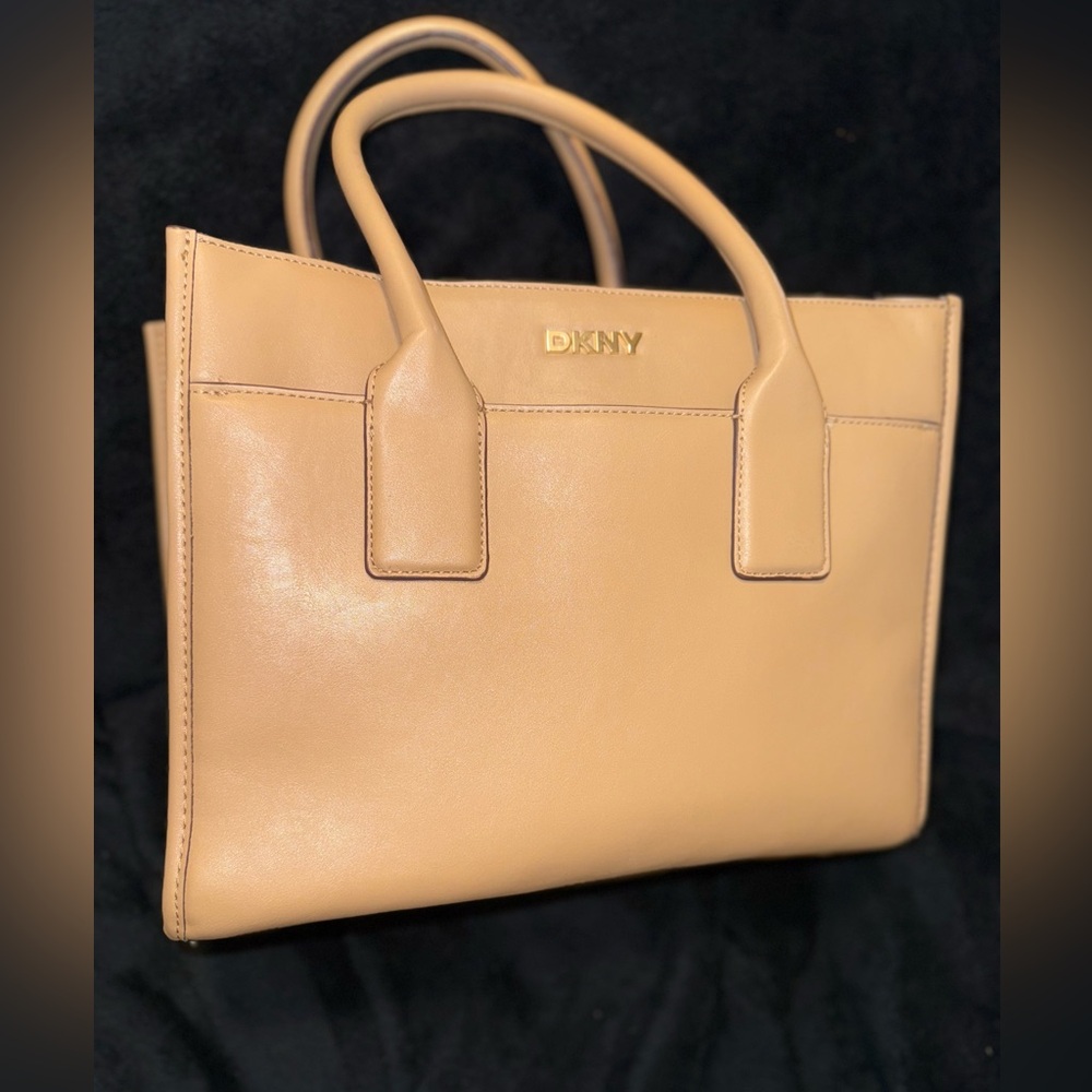 DKNY Tan Satchel Bag with Structured Design